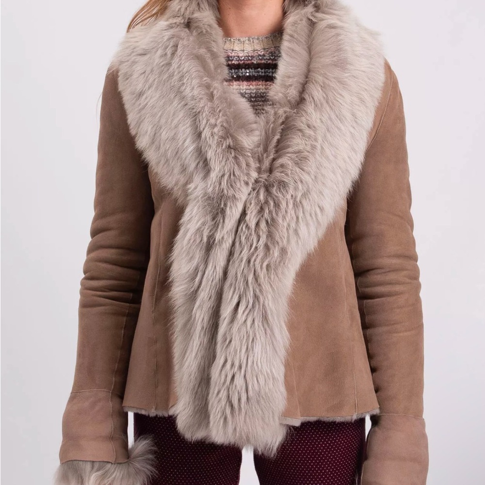 Dom goor shearling winter fur jacket beige us4